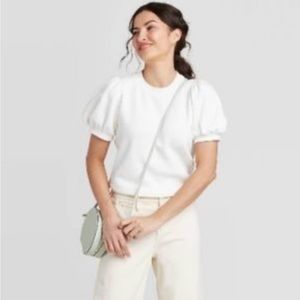 A new day puff sleeve sweatshirt top short sleeve S Small White Ivory Target